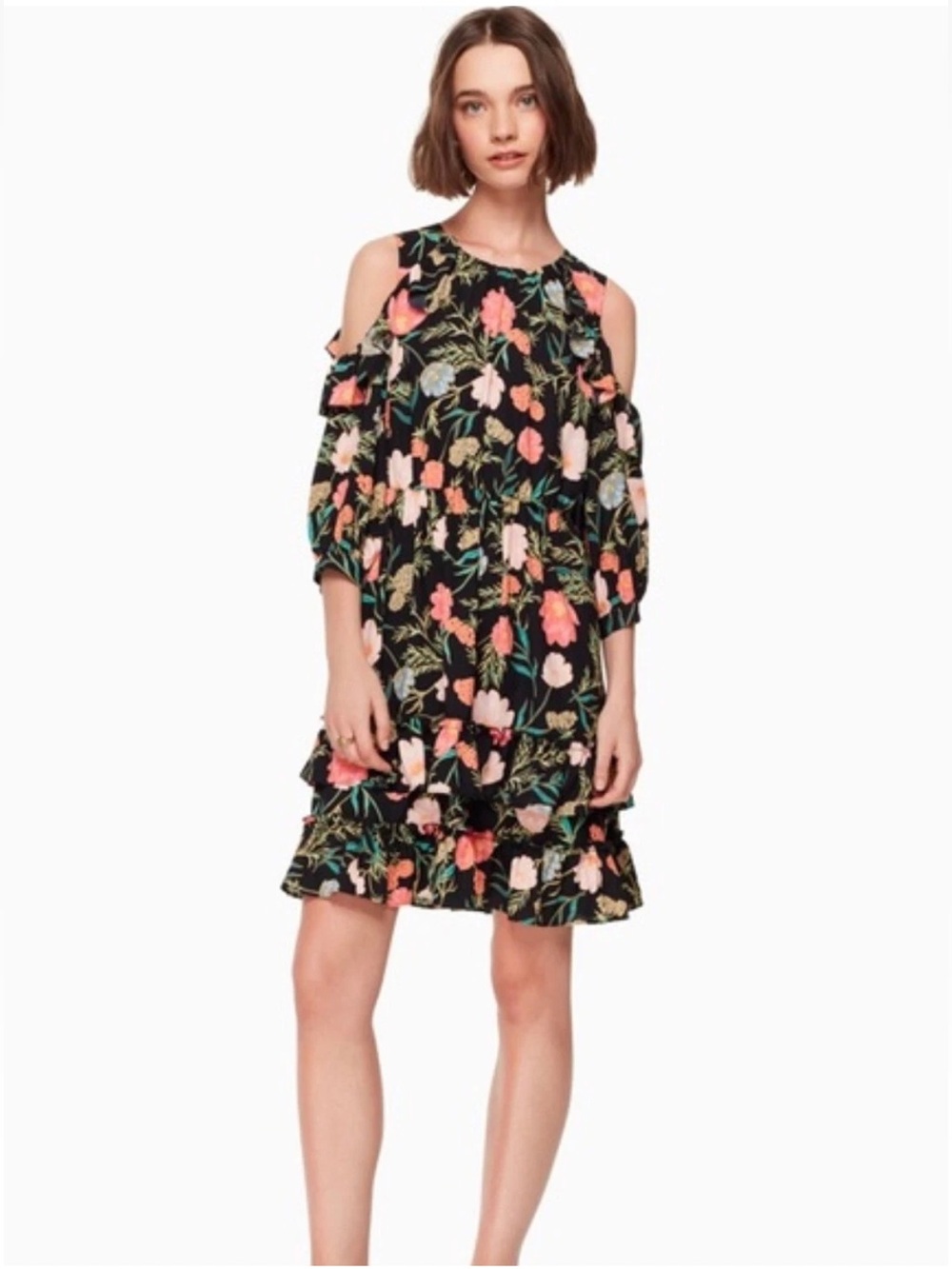 Kate Spade New York Blossom Cold Shoulder Ruffle Dress Size 4